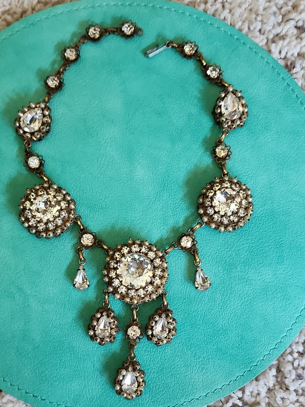 Crystal Statement Pendant Necklace - Clear Crystal / Gold Tone